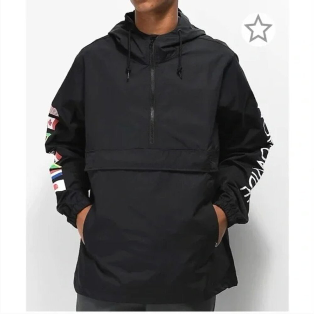 HUF Worldwide Black Anorak Quarter Zip Jacket